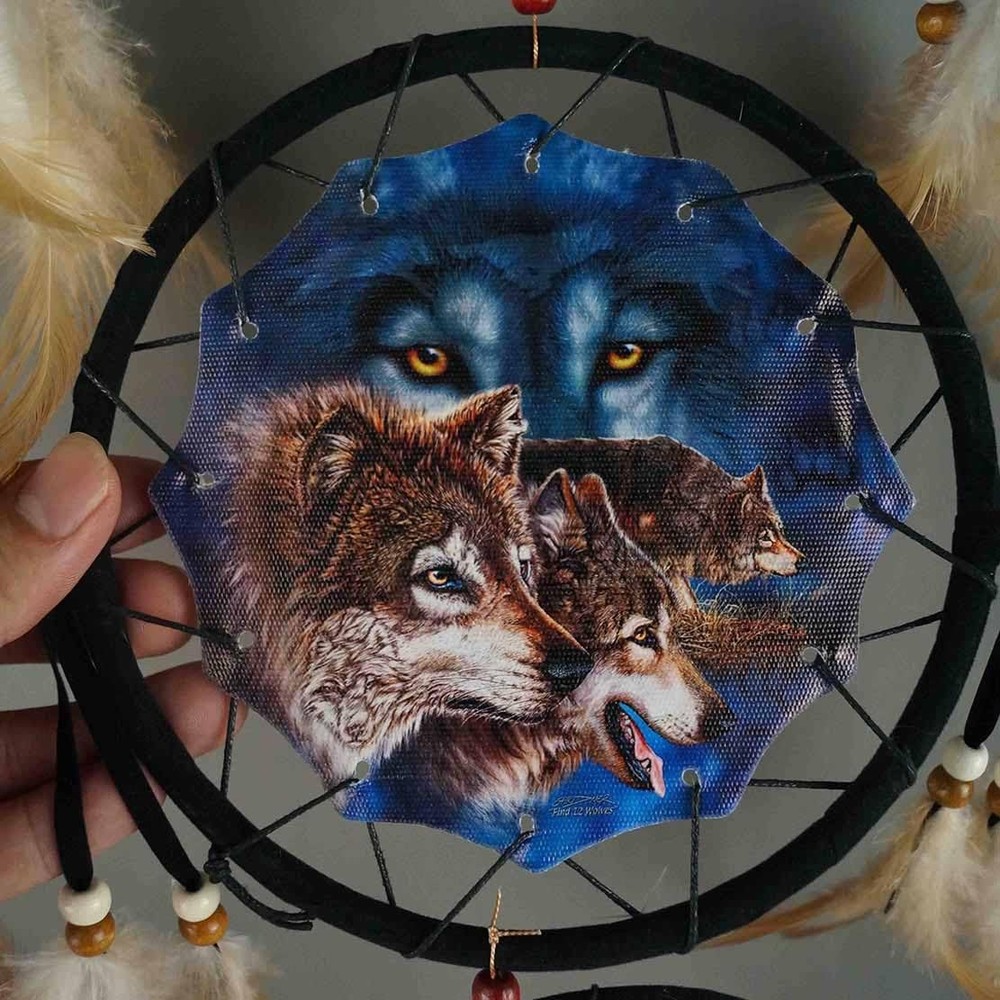 Remorelt Wolf Dream Catchers，3-Layer Circle Wall Hanging with Different Wolf ...