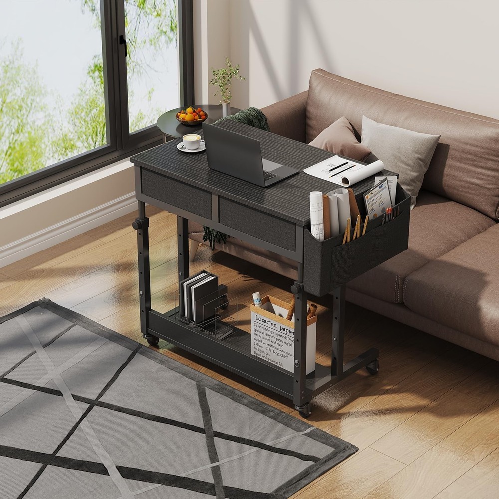 Small Portable Rolling Standing Desk - 32 Inch Adjustable Mobile Stand Up