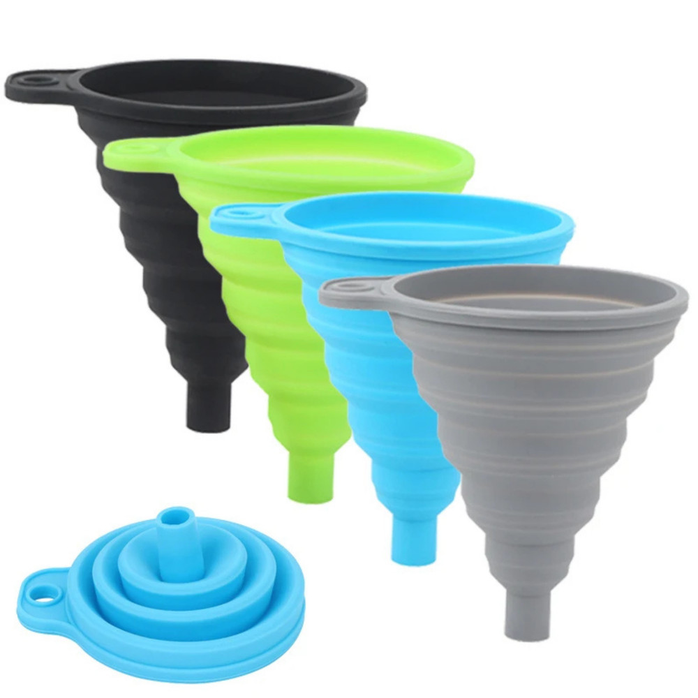 Collapsible Silicone Funnel - Foldable Kitchen Tool, Heat Resistant, Red