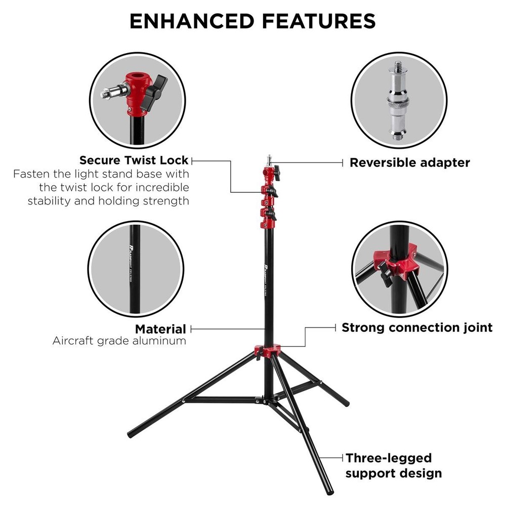 Flashpoint 7.2' Red Color Coded Pro Air Cushioned Heavy Duty Light Stand for Pho