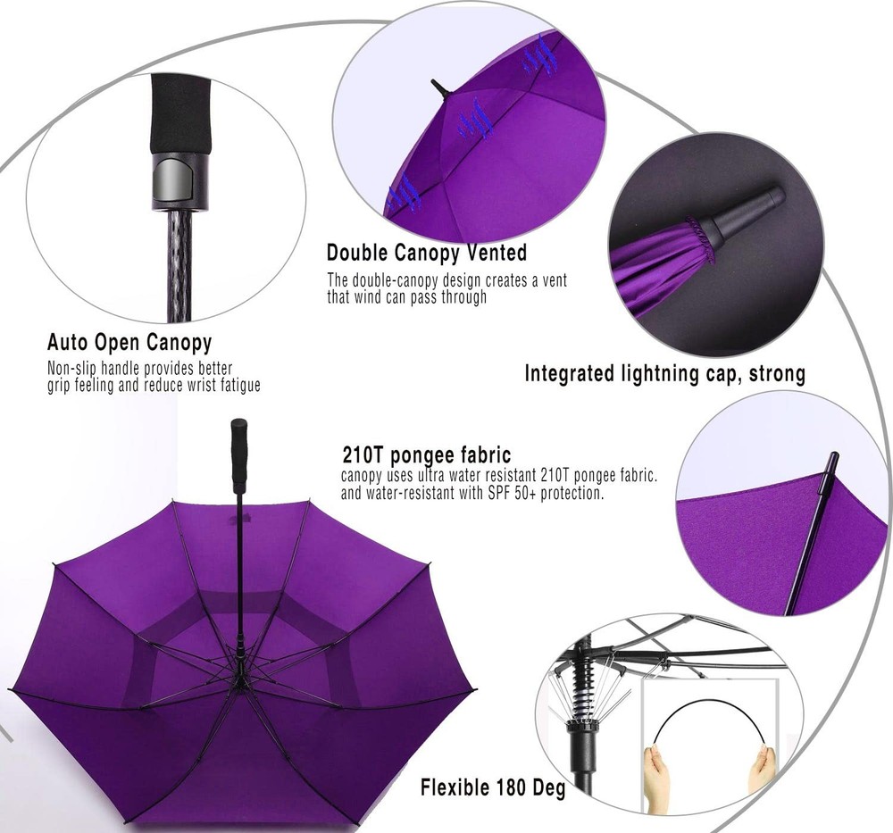 /62/68/72 Inch Automatic Open Golf Umbrella Oversize Extra Large Double Canop...