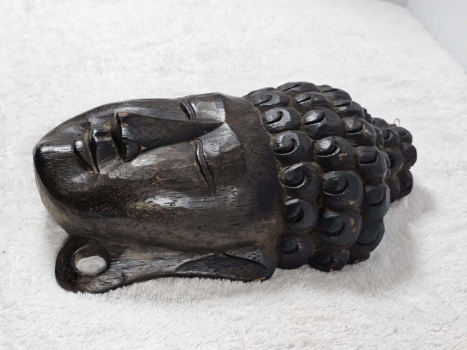 VTG Indonesian Hand Carved Wooden Buddha Head Wall Mask 11" Tribal Art Decor