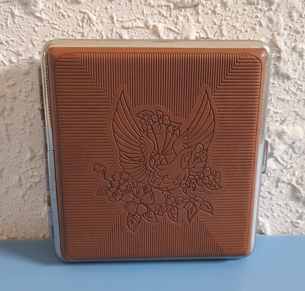 Metal Cigarette Case Spring Loaded Hinged Spine Eagle Design for King Size