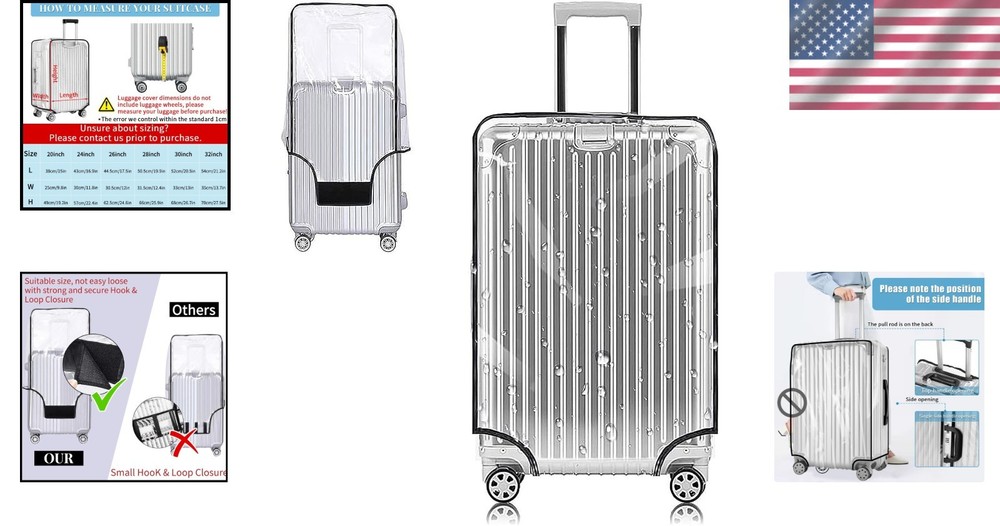 Water-Resistant 30'' Suitcase Protector - Clear PVC Cover with Adjustable Strap