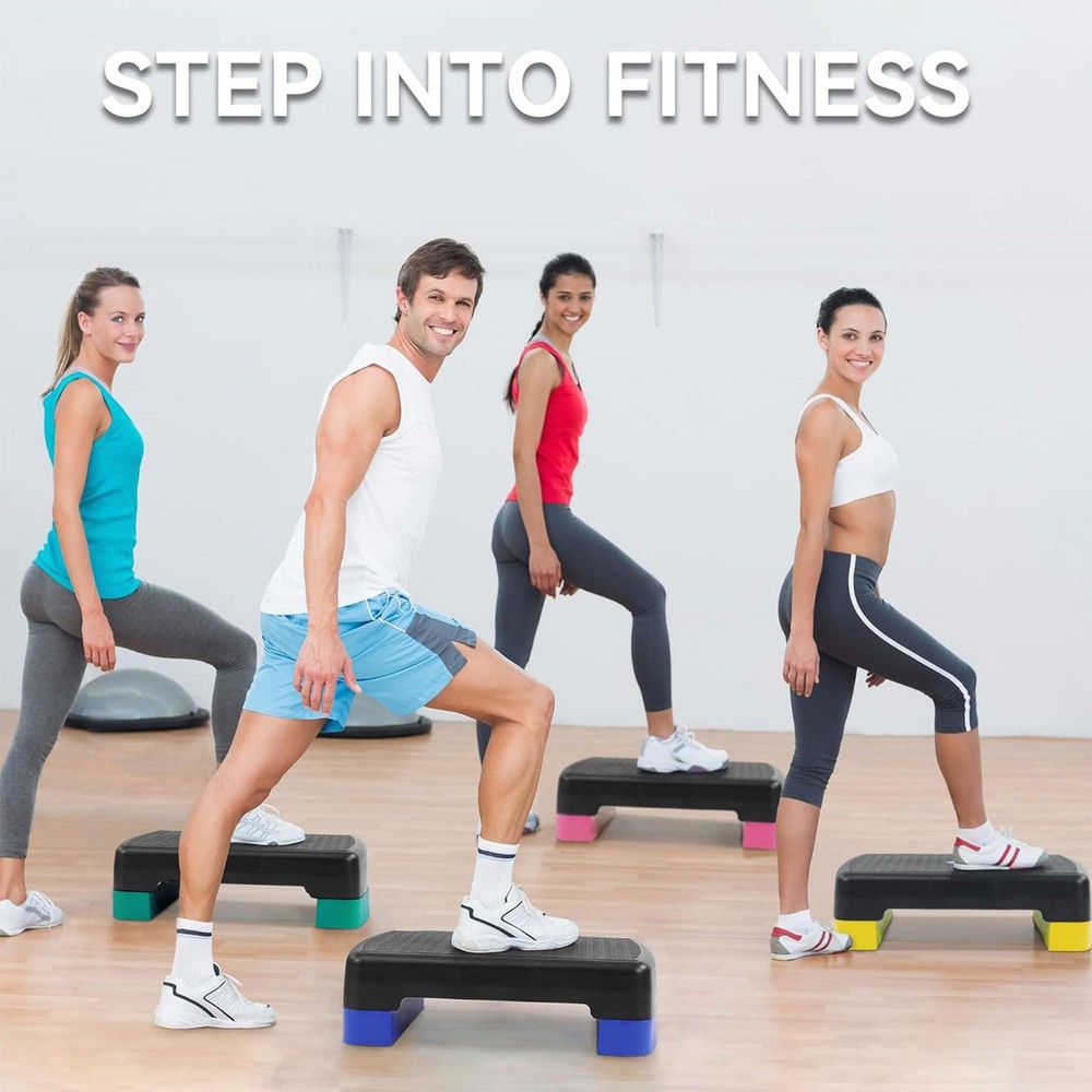18" Workout Aerobic Stepper Step Platform with 2 Risers, Lightweight Portable...