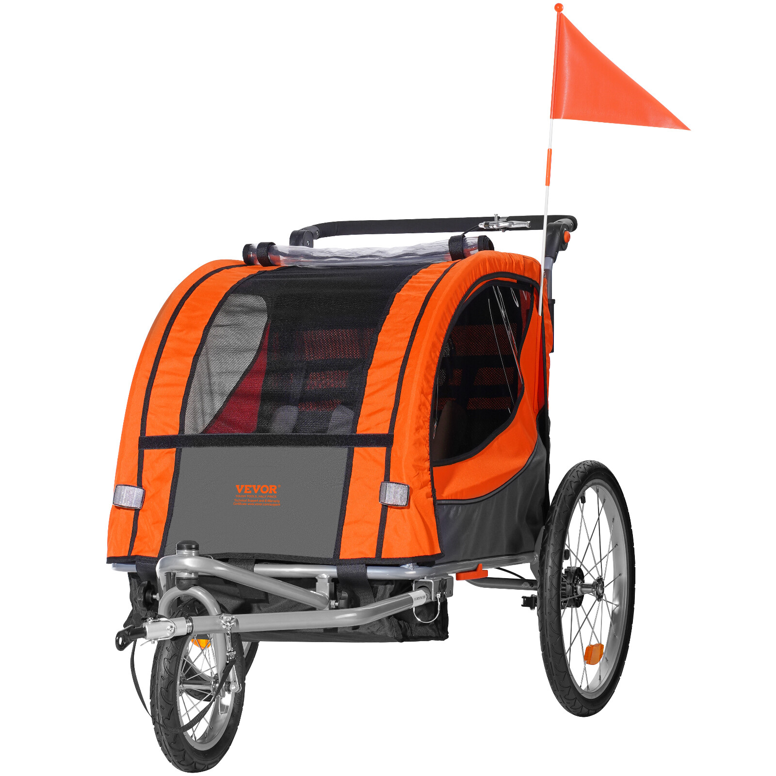 VEVOR Child Bike Trailer Foldable 2 Seater Stroller Double Kids Carrier 100 lbs