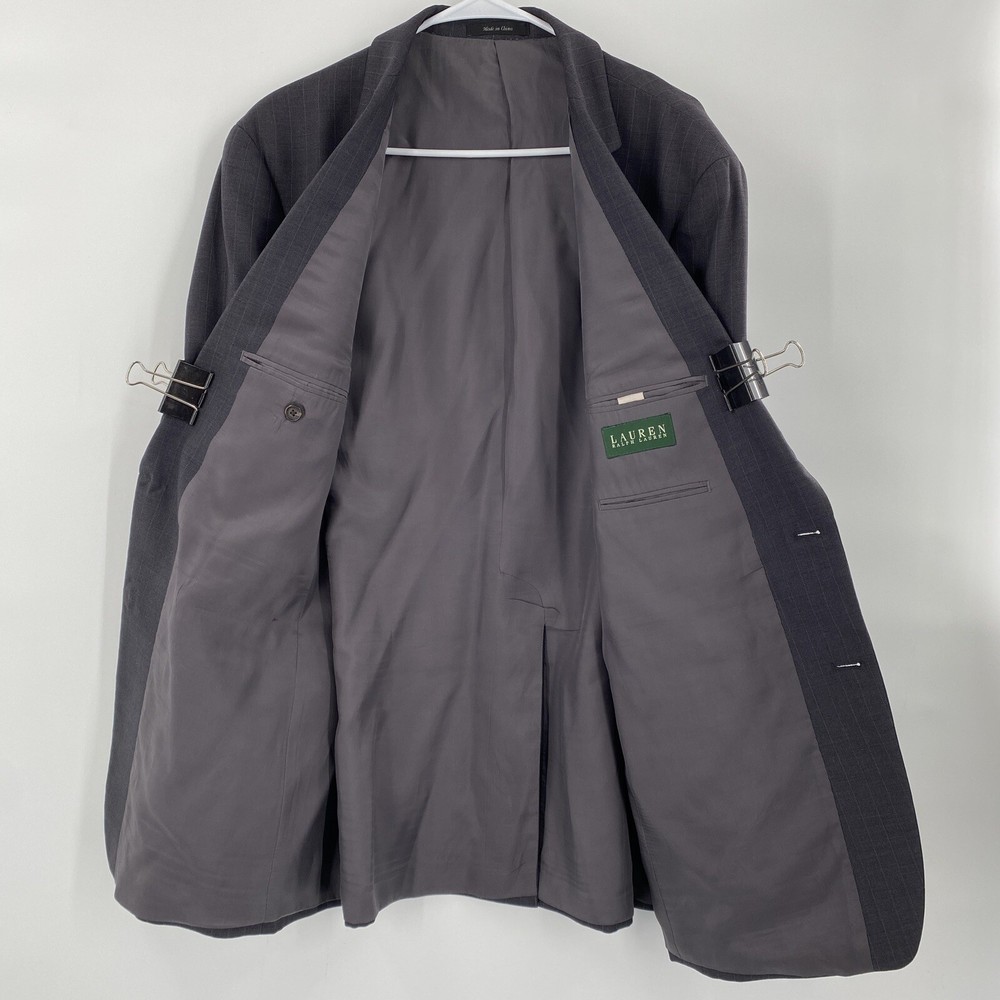 Ralph Lauren 100% Wool Gray Check 42 Long Blazer Jacket