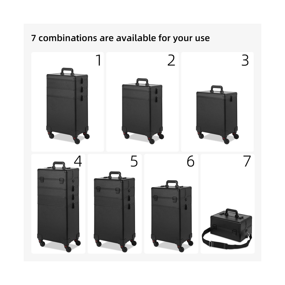 Rolling Makeup Case, Makeup Train Case with Lid, 5 in 1 Cosmetology Case on W...
