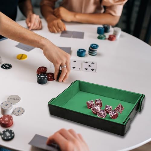 Magnetic Folding Dice Tray Rectangle Dice Rolling Tray PU Leather Dice Green