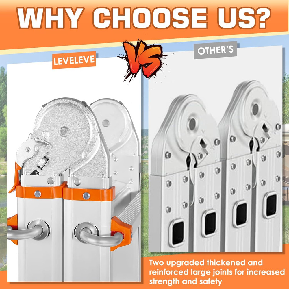 LEVELEVE Telescoping a Frame Ladder, 22FT Multi Position Ladder with Stabilizer