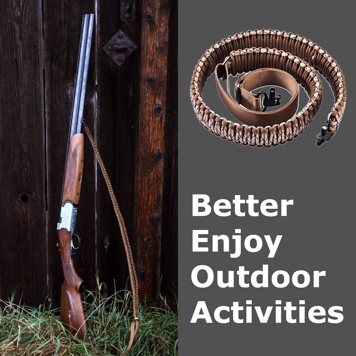 Tactical 550 Paracord Rifle Gun Sling Shotgun Crossbow 2 Point Adjustable Swivel