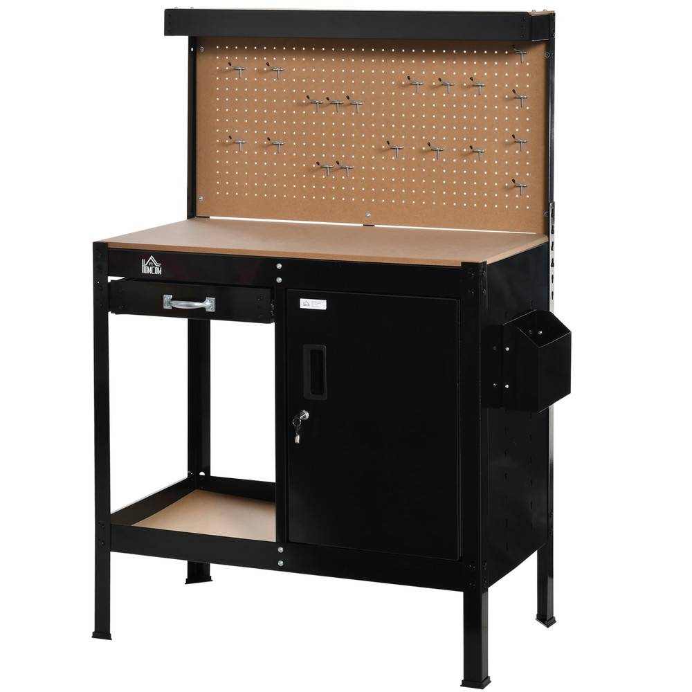Work Table Garage Tool Stand w/ 20 Hook Peg Board, Tool Storage, 220lbs Capacity