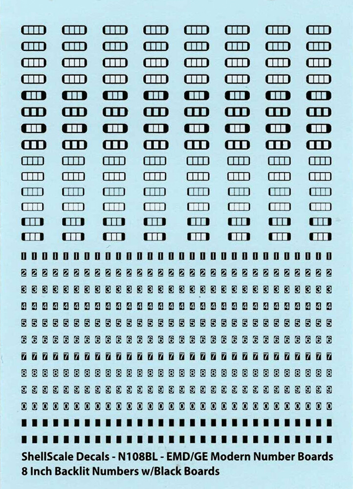 N108BL Backlit Number Board Decals EMD/GE ShellScale Decals