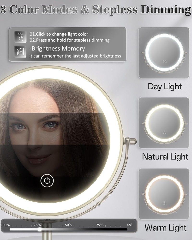 Makeup Mirror with Lights, 1X/30X Lighted Magnifying Mirror Height Adjustable...