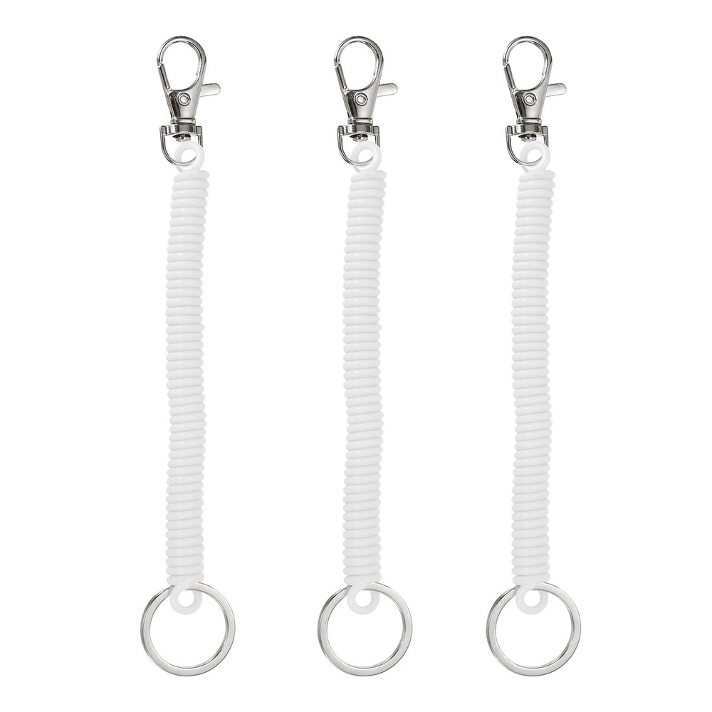 Retractable Coil Keychain W Metal Lobster Clasp, (6.7", White) (3 Pcs)