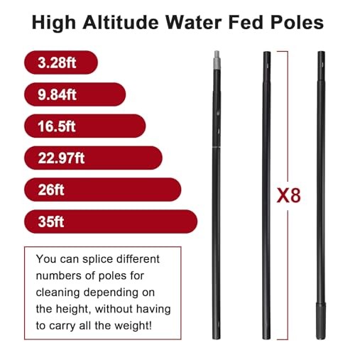 Water Fed Pole Kit, Rotatable Solar Panel Cleaning Brush & Squeegee, Small 35ft