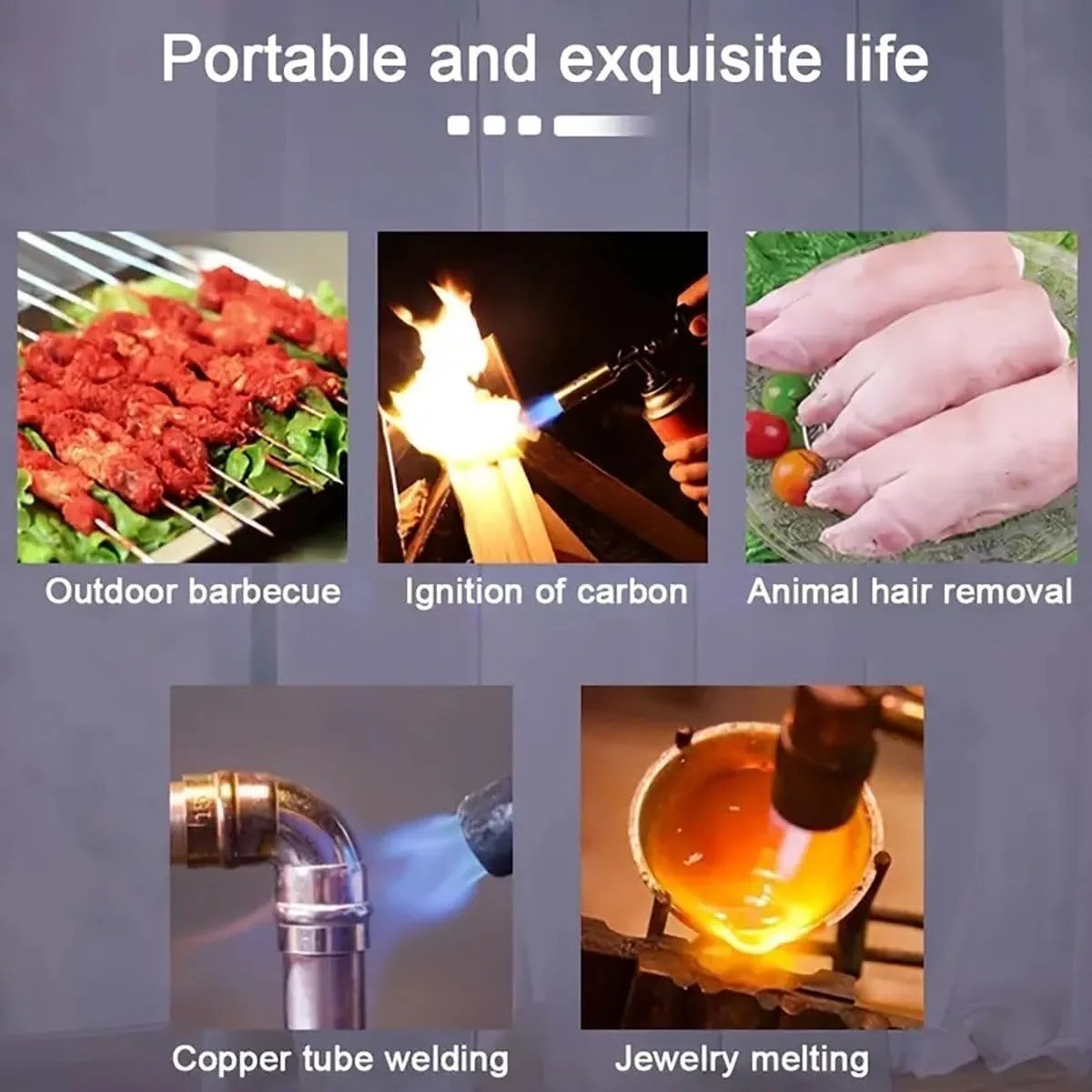 Outdoor Butane Gas Torch Burner Adjustable Flame for Camping Cooking BBQ Baking