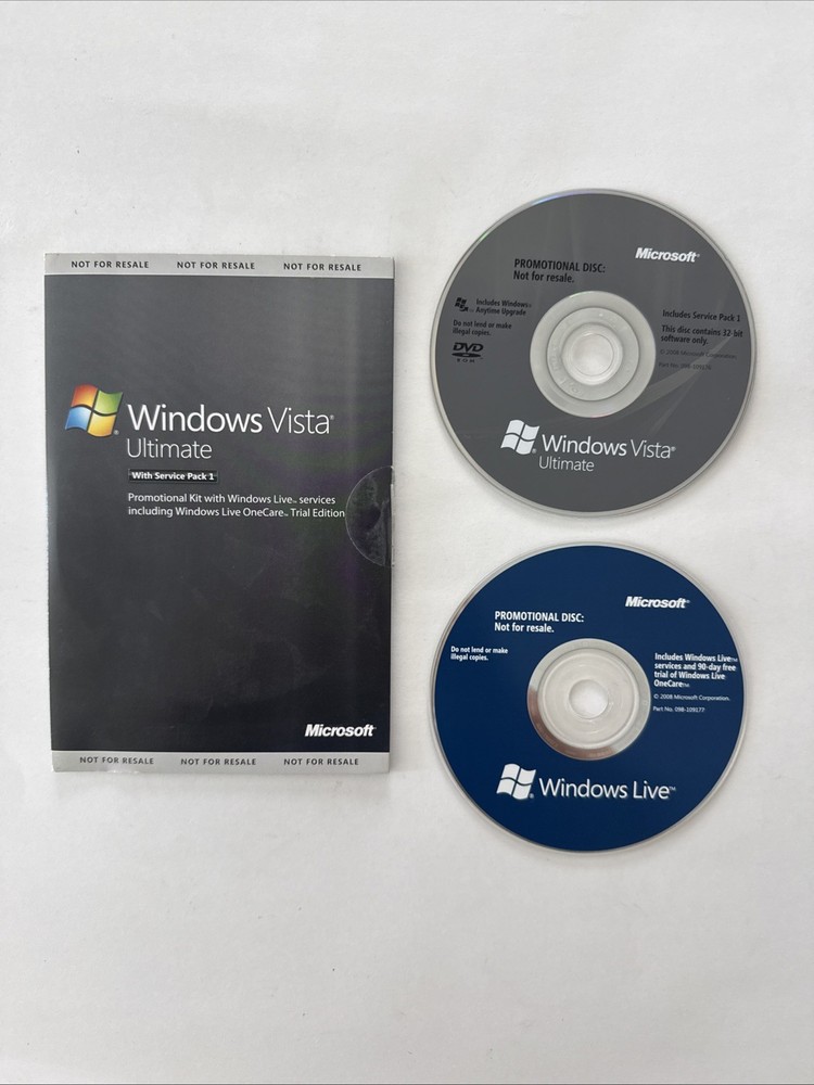 Microsoft Windows Vista Ultimate 32/64 bit Service Pack 1 COMPLETE w License Key