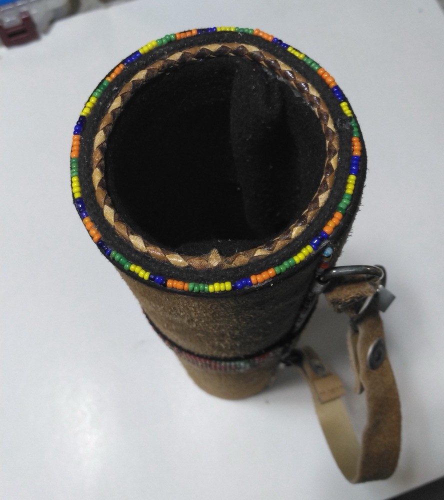 Vtg Handmade Beaded Leather Arrow Quiver