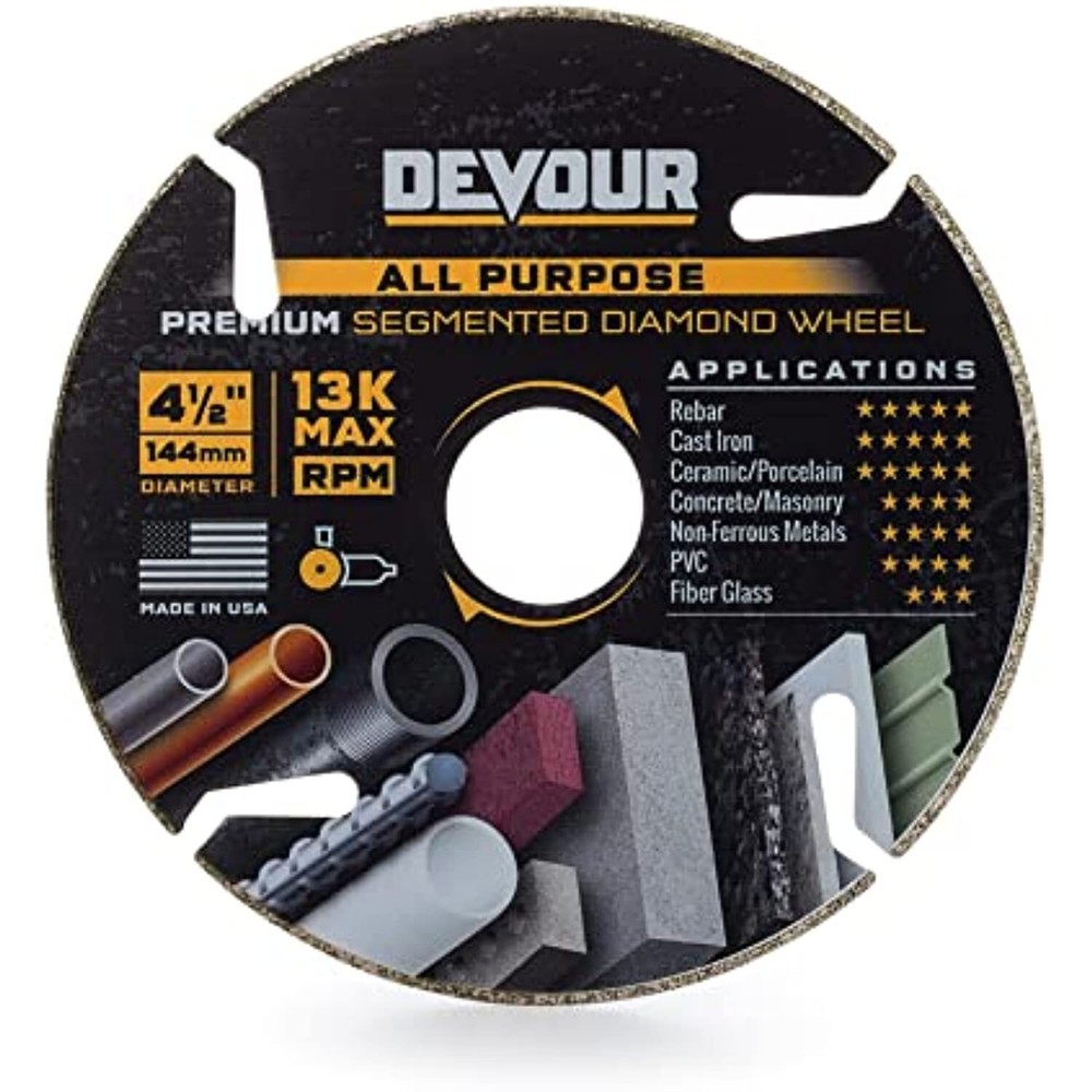 Devour 4.5" Premium All Purpose Segmented Rim Diamond Blade for Cutting Rebar,