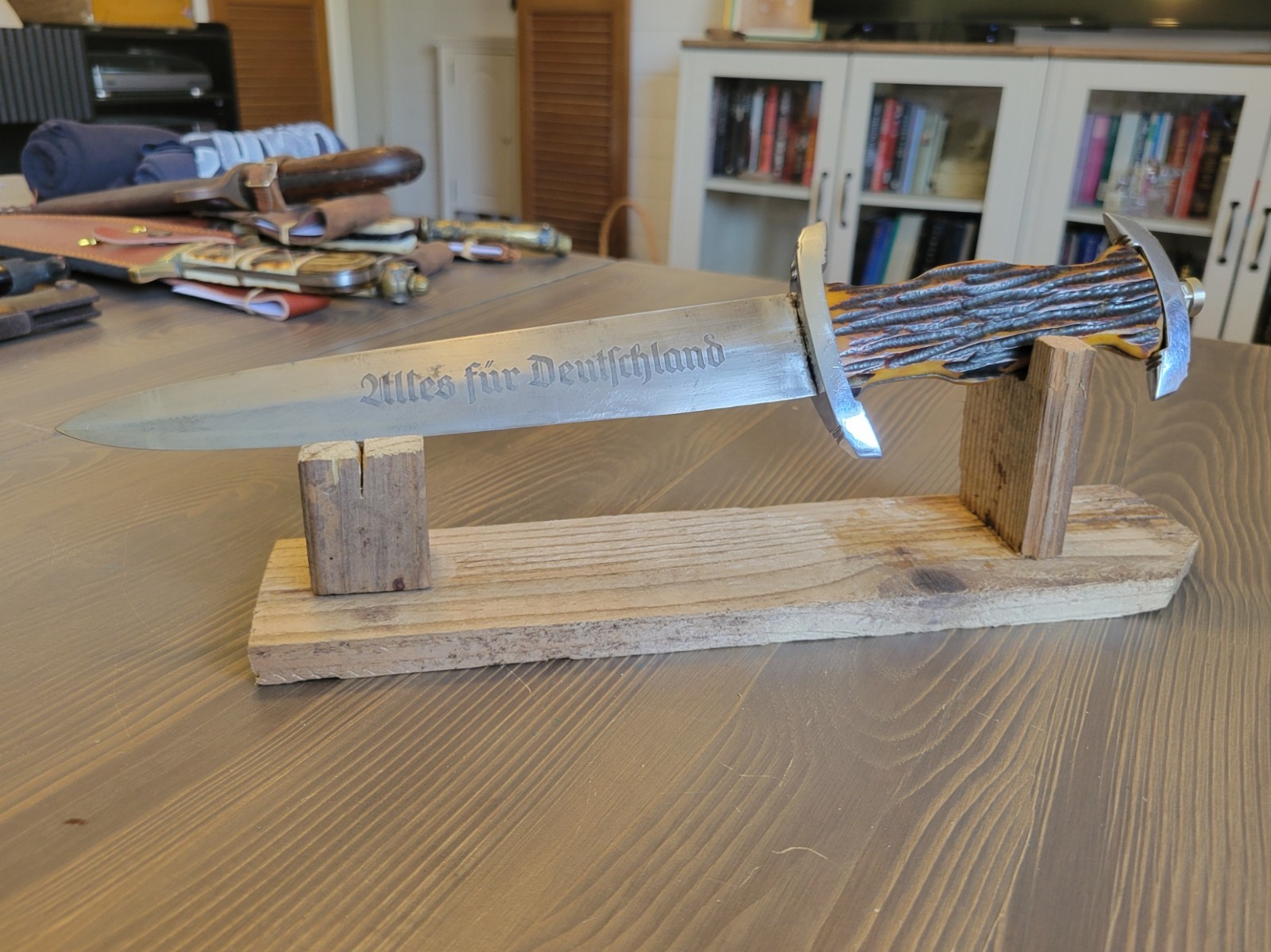 WWII German Stag Handle Fighting Knife/Dagger by Malsch & Ambronn Steinbach