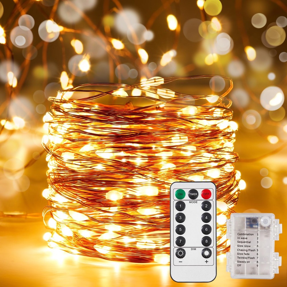 2 Pack 16.4 Ft. Battery Operated Outdoor String Lights with Remote & Timer, L...