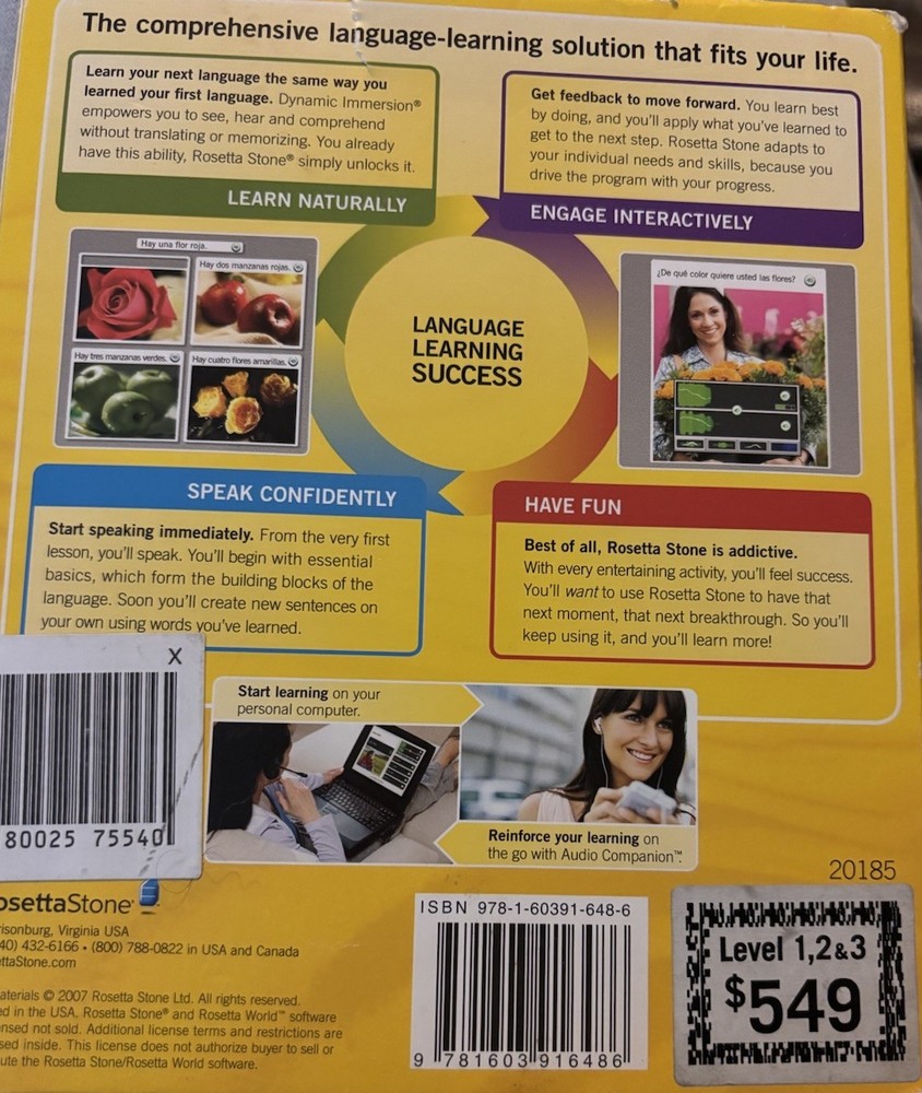 Rosetta Stone Arabic Levels 1-3 Version Interactive Software CDs w/ New Headset