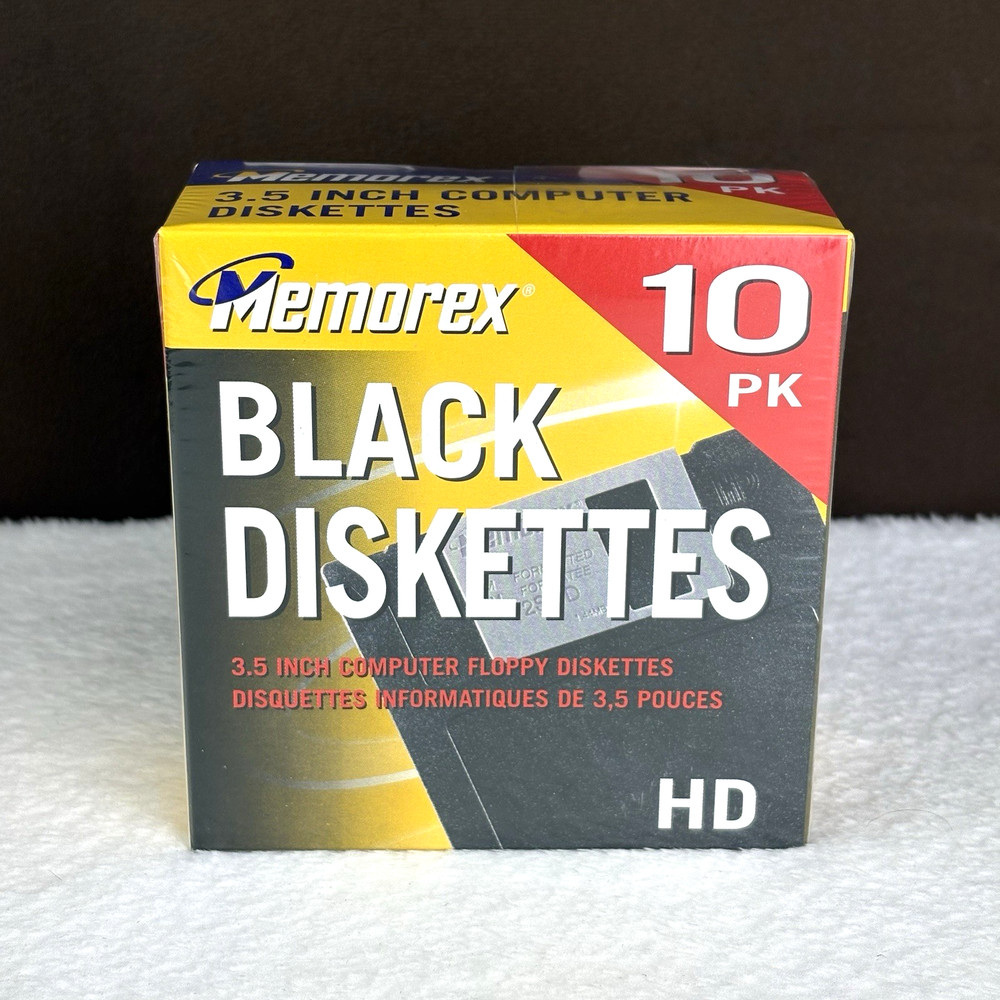 NEW & SEALED! 2004 Memorex Black 3.5" PC Computer Floppy Diskettes HD 10-PACK!
