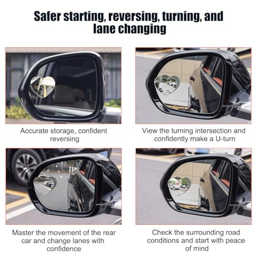 Car Heart-Shaped Blind Spot Mirror, 2PCS Adjustable Wide Angle Frameless 6CM