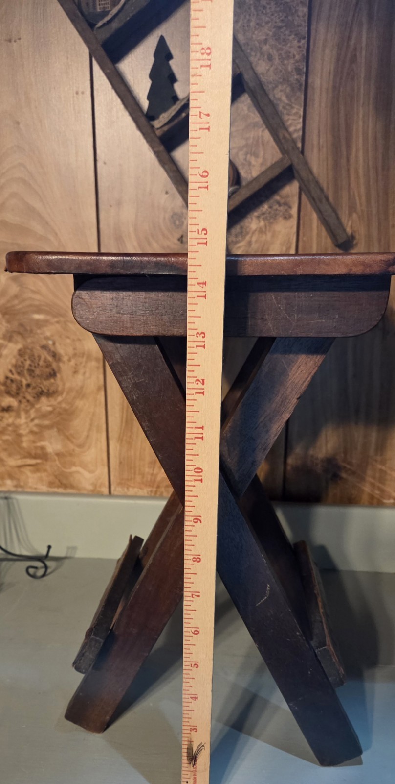 VTG Peruvian Peru Folding Hand Tooled Leather & Wood Collapsible Stool Or Table