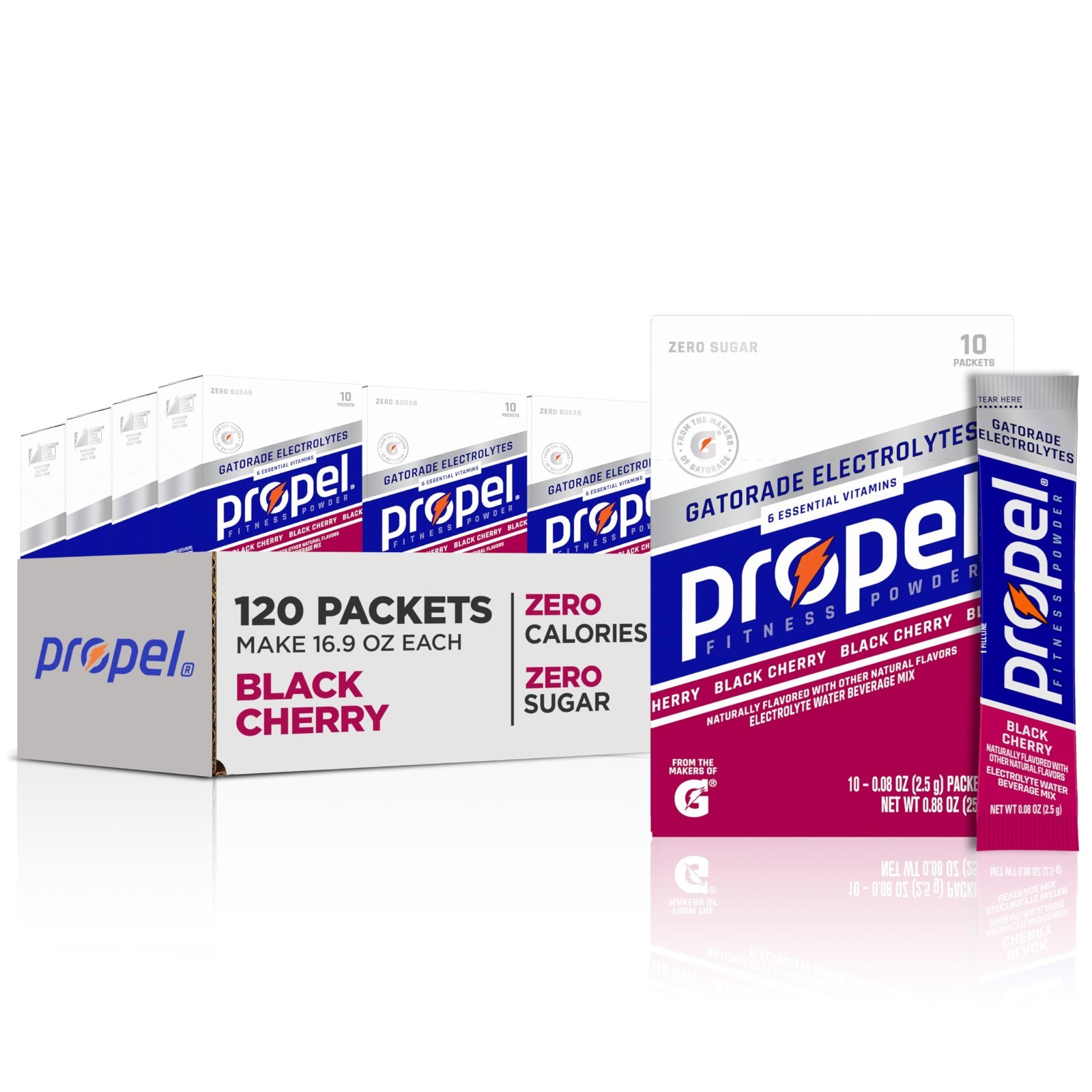 Propel Electrolyte Enhanced Water Drink Mix Powder Packets, Black Cherry-120 Pcs
