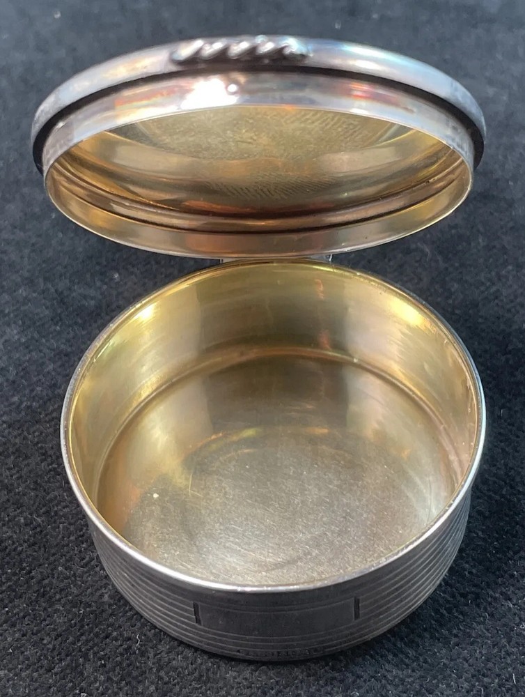 English Sterling Silver Etched Pill Box Birmingham