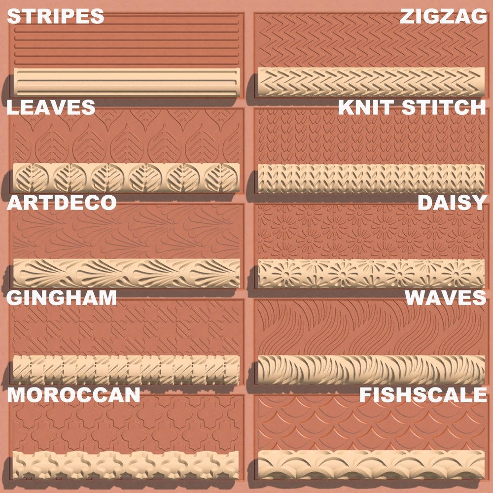 Clay Texture Rollers | 10-Pack Polymer Clay Texture Roller Set for Pottery