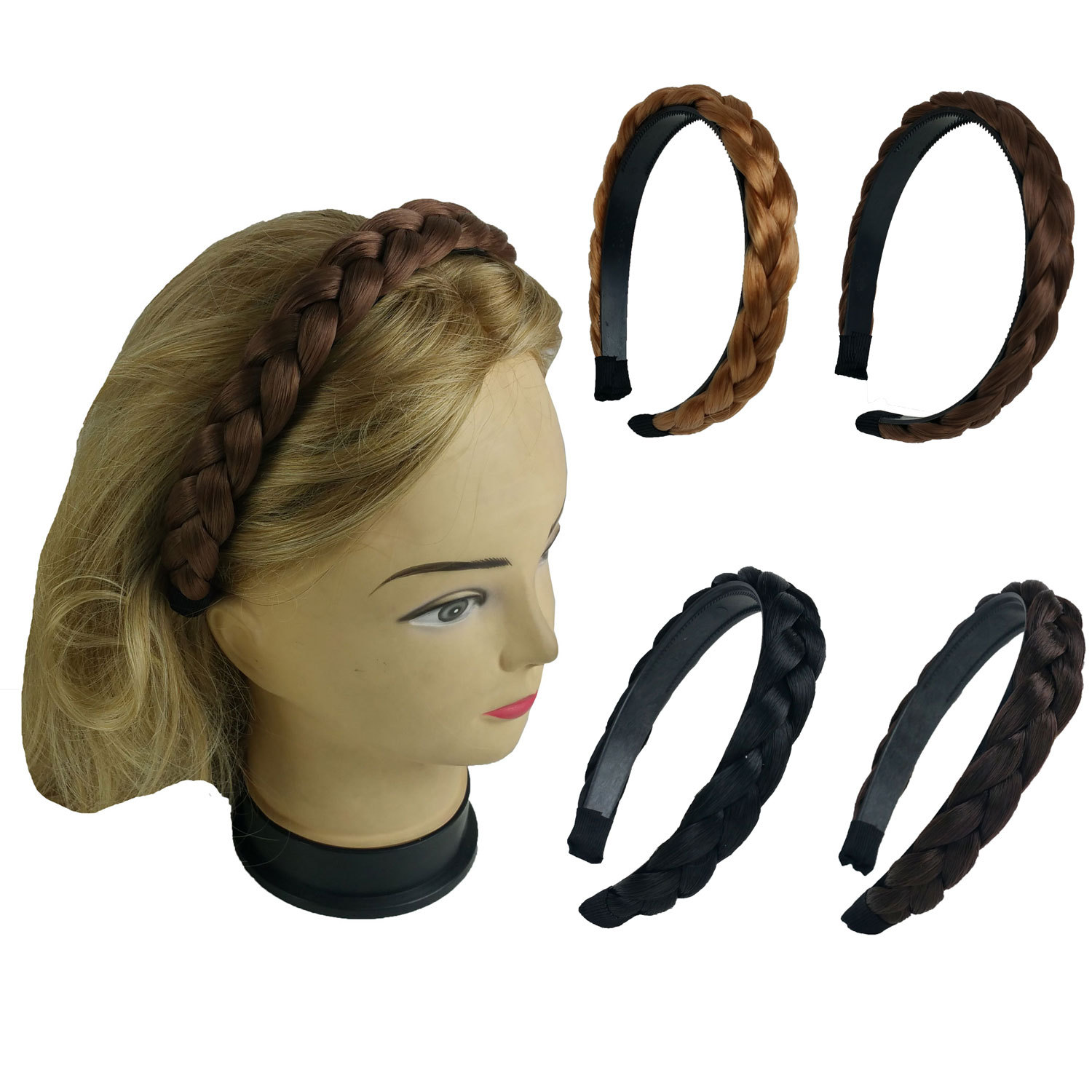 Hair Headband Braided Plaited Headband Synthetic Hairband for Women Girls
