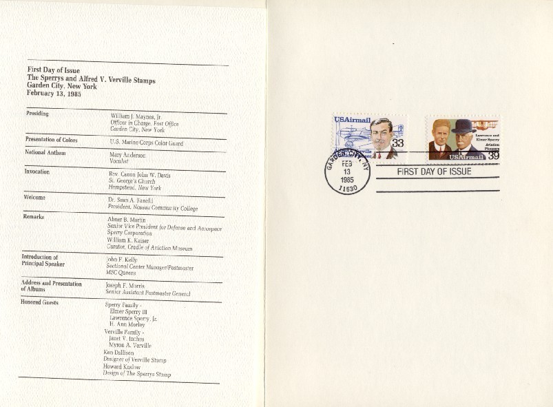 #C113-C114 33c & 39c Sperrys/Verville First Day Ceremony Program
