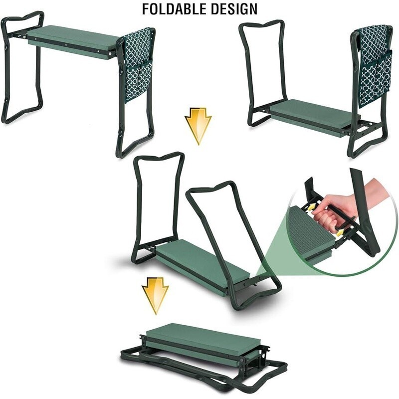 Garden Kneeler Stool Folding Seat Tool Pouch Gloves Comfortable Digging Support