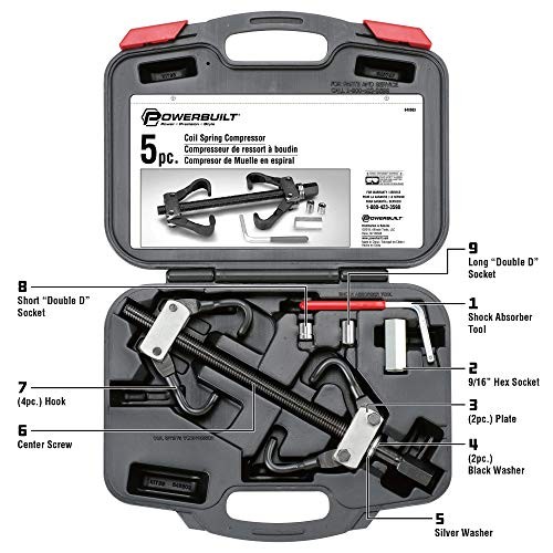 Coil Spring Compressor Tool Kit, 5 Piece, Straight or Curved Coil 2 Piece