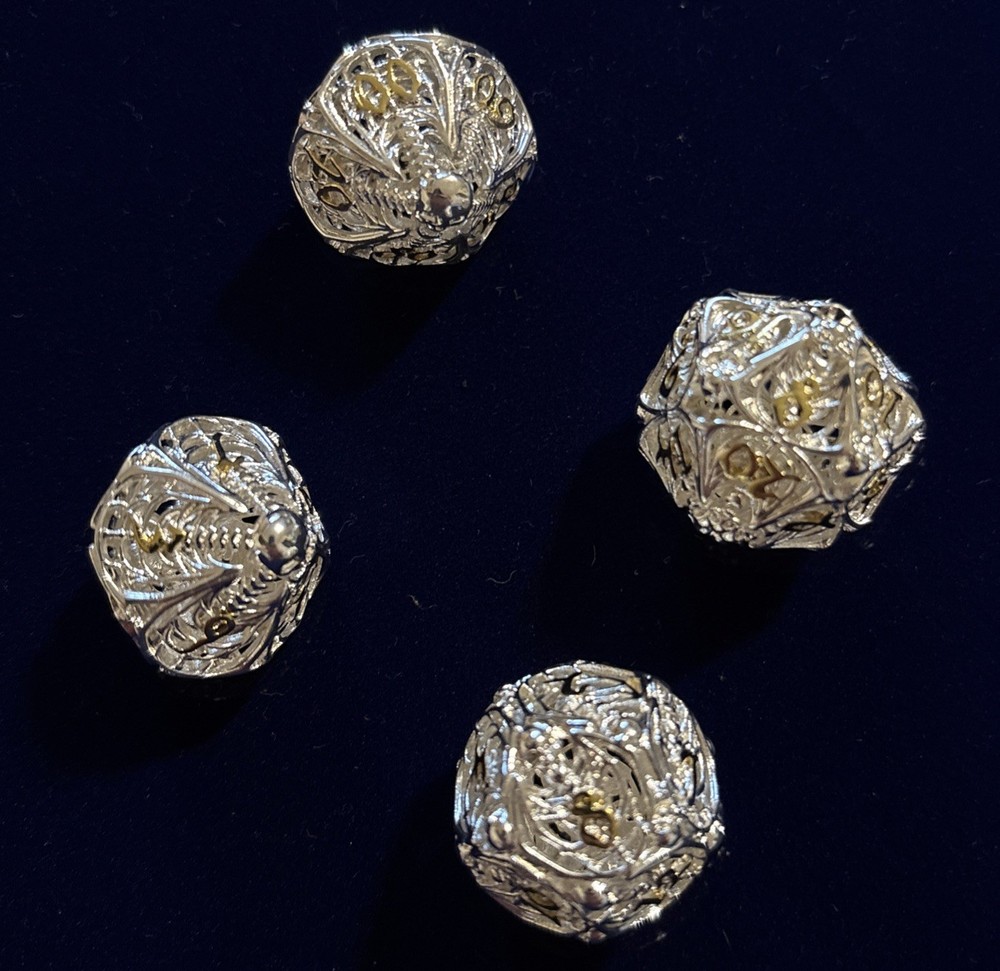 Hollow Silver Skeleton 7 Pc Polyhedral Dice Set Gold Numbers