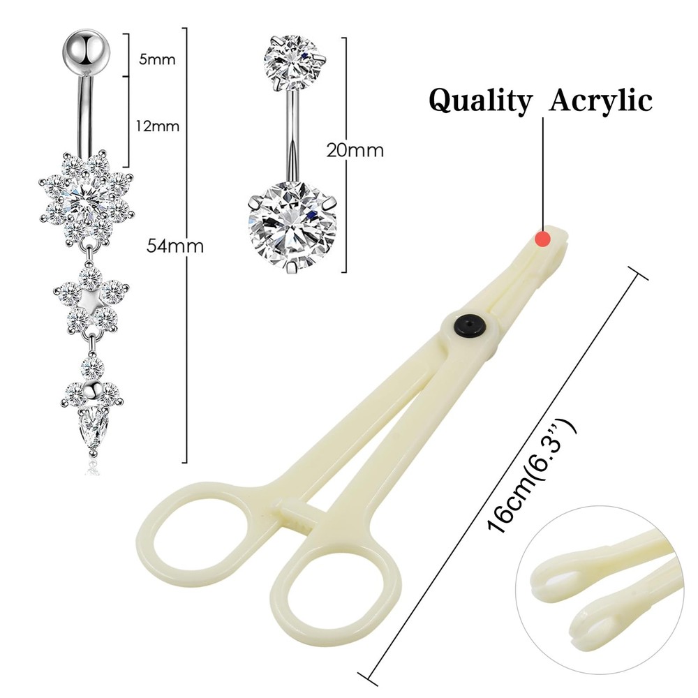 Belly Piercing Kit 13Pcs Belly Button Piercing Kit Includes 2Pcs 14G Belly Bu
