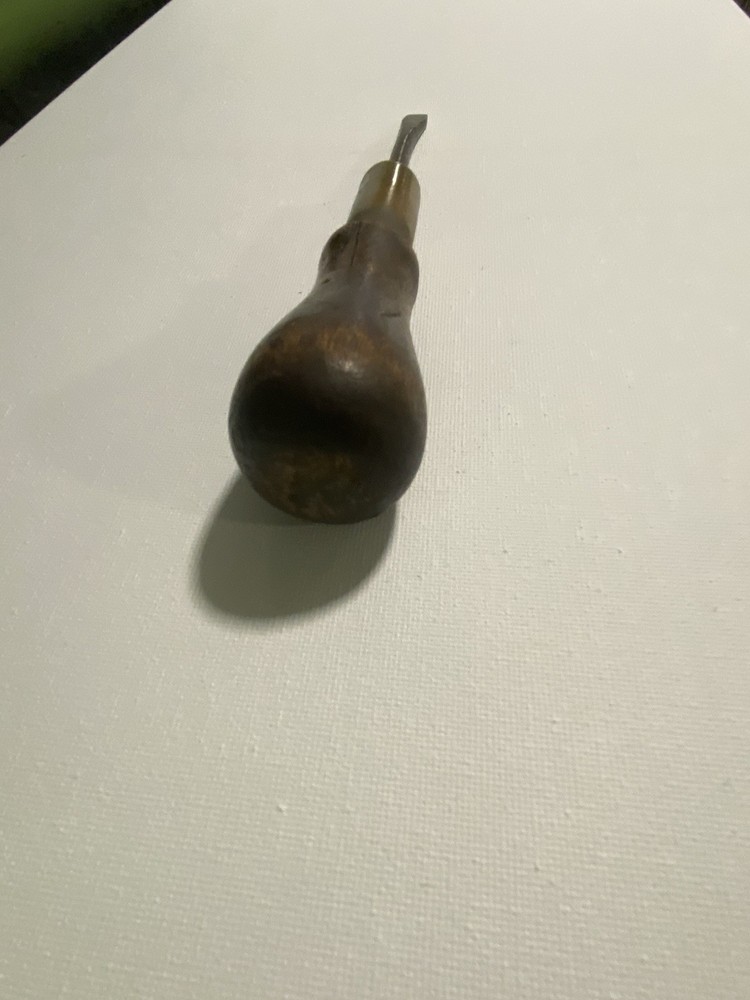 Antique Ratcheting Tool With Wood Handle