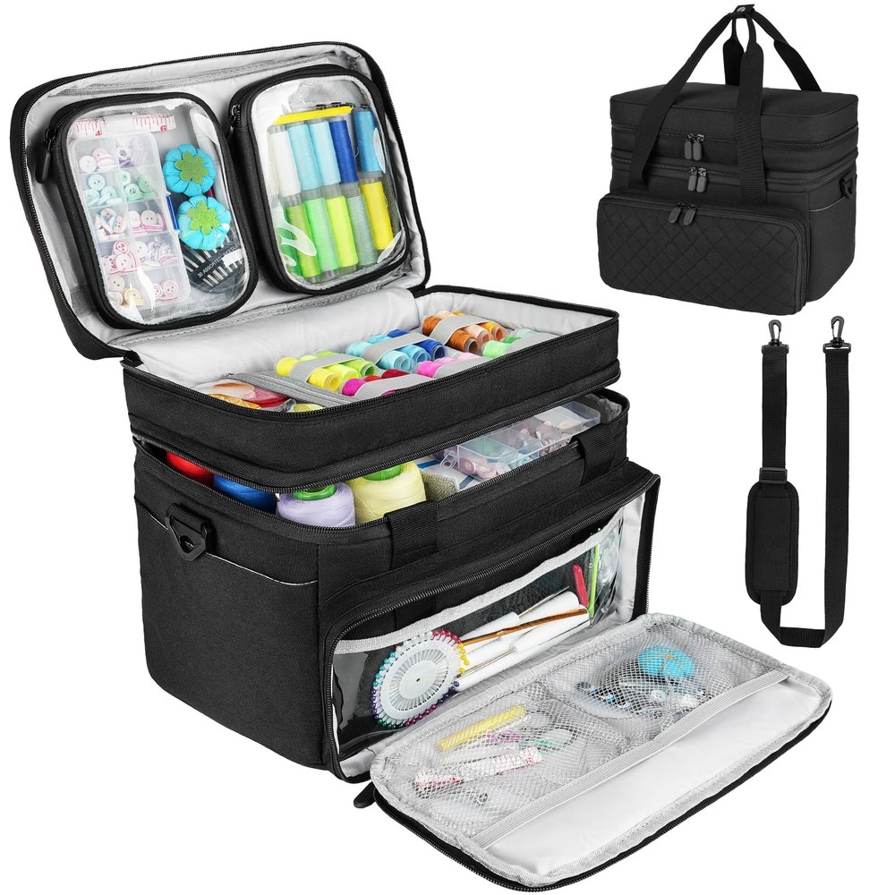 Sewing Accessories Organizer Case with Shoulder Strap,Double Layer Sewing Sto...