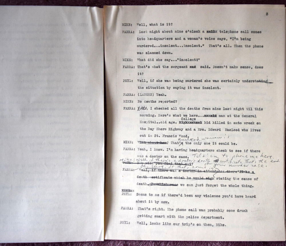 Scarce Michael Raffetto " Michael Shayne " Complete Original Radio Script