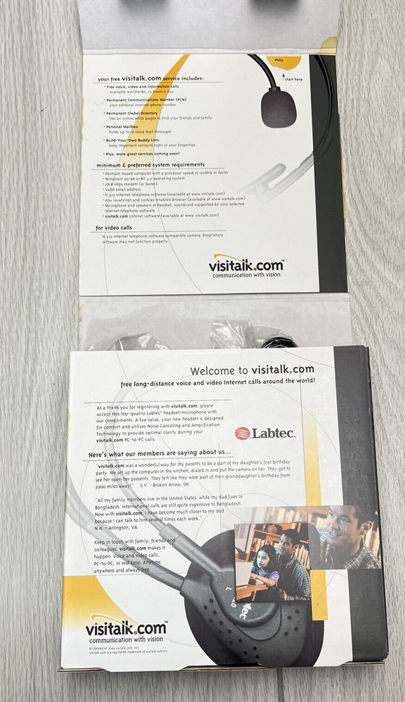 Visitalk PC to PC Video and Talk Labtec Headset - New open box