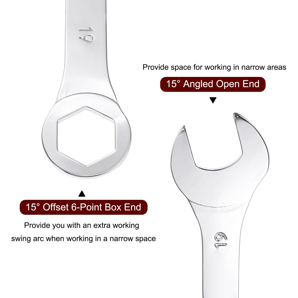Thin Combination Wrench with Offset 6 Point End and Angled Open End 19mm