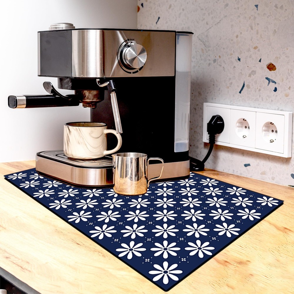 Retro Blue Kitchen Absorbent MatDish Drying MatDish Drying Mats for Kitchen C...