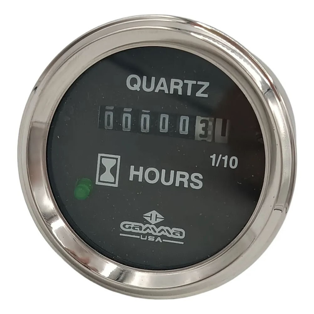DC Hourmeter Black Dial 52 mm Chrome Bezel 12-24v Range 9999.9 Hours