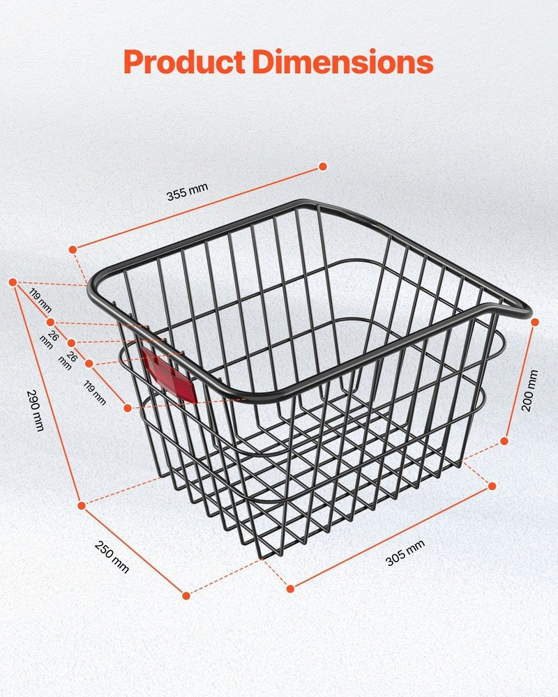 Durable 50lb Rear Bicycle Cargo Basket w/ Reflective Trim