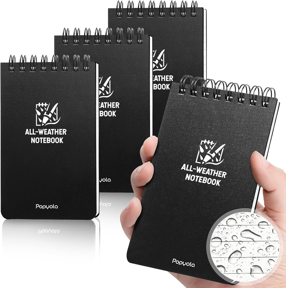 4 Pack Waterproof Notebook, 3" x 5" Top-Spiral Pocket Notepad with 100 Squared P