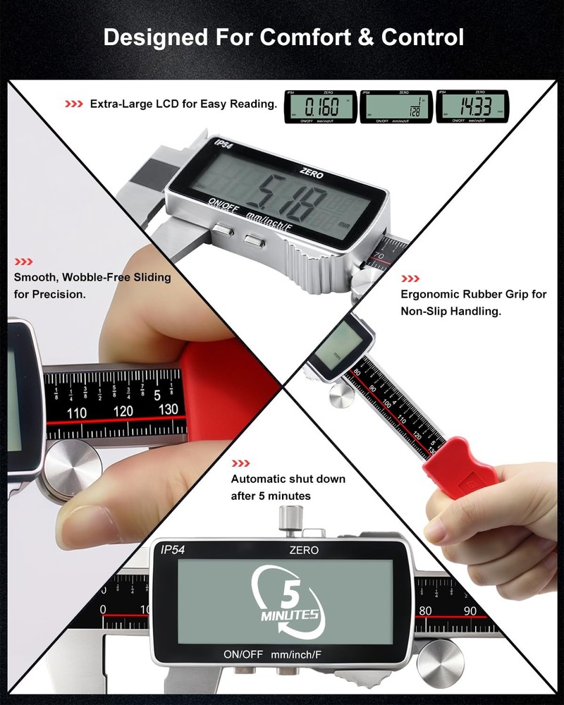Digital Caliper, 6 Inch Rechargeable & Power Indicator Caliper Measuring Tool...