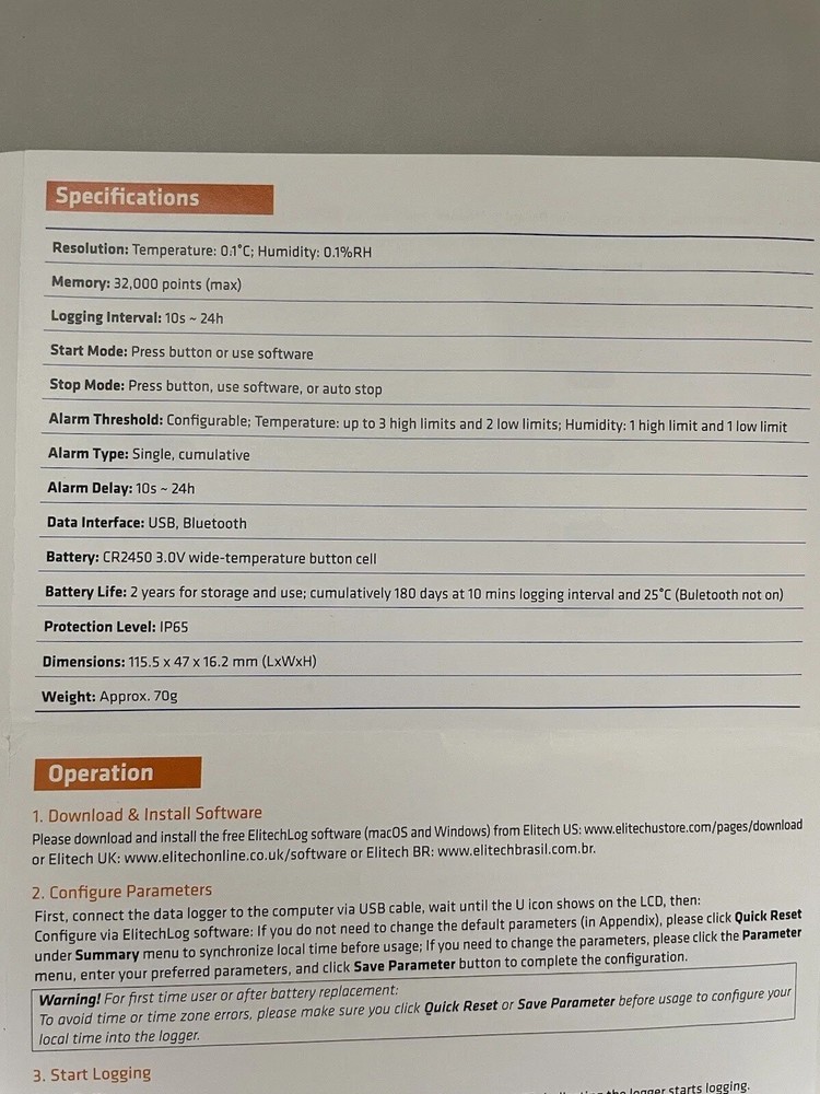 Elitech Tlog 100EC Temperature Data Logger Ultra-Low Temperature Recorder PFD